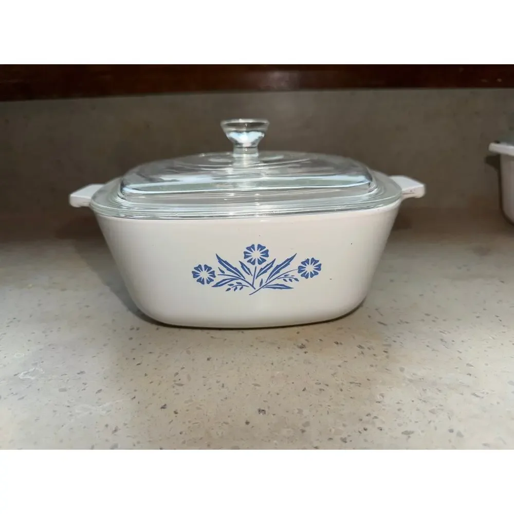 Vintage CorningWare Blue Cornflower Petite Casserole Set W/ Pyrex Lids